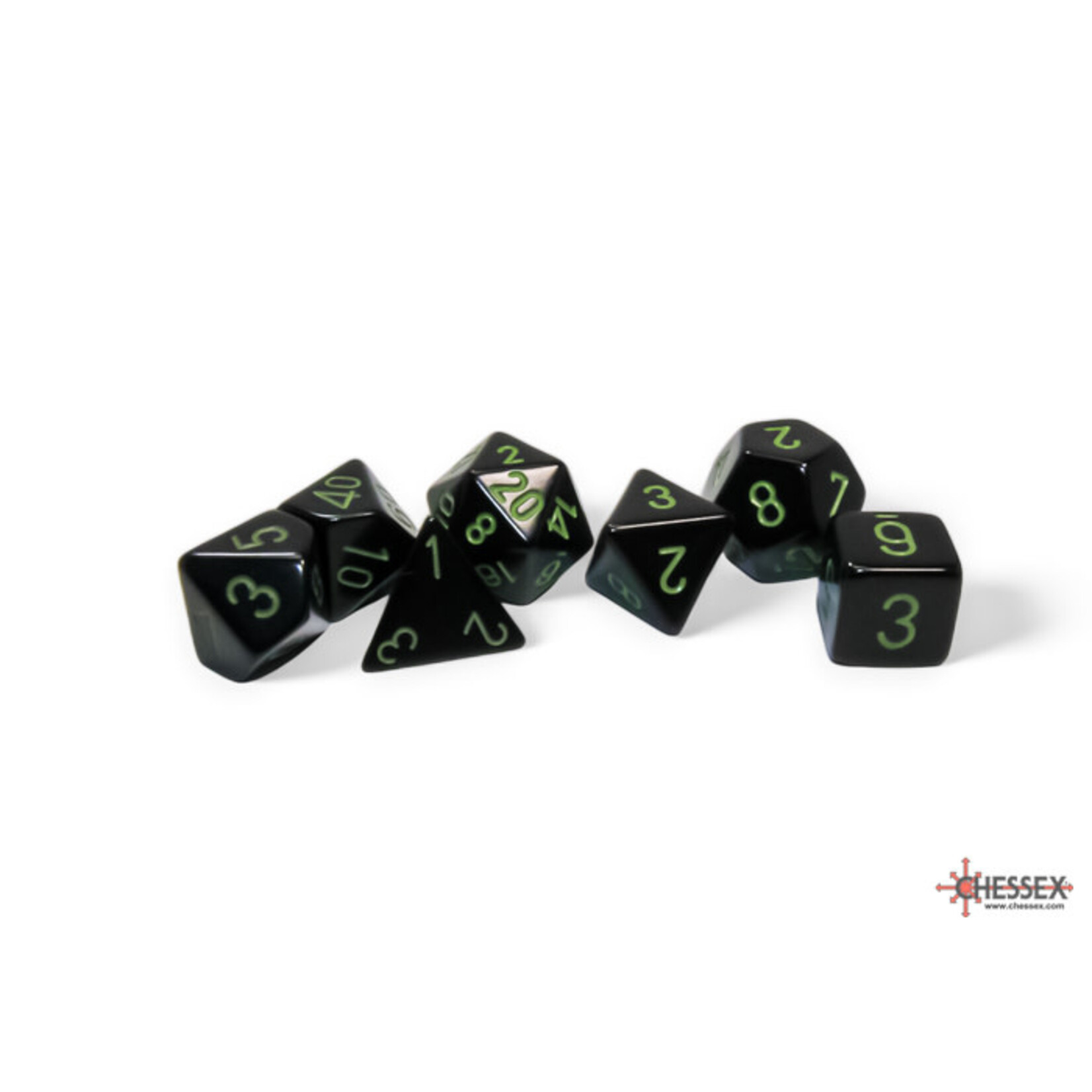 Chessex 7-Set Opaque Black with Green