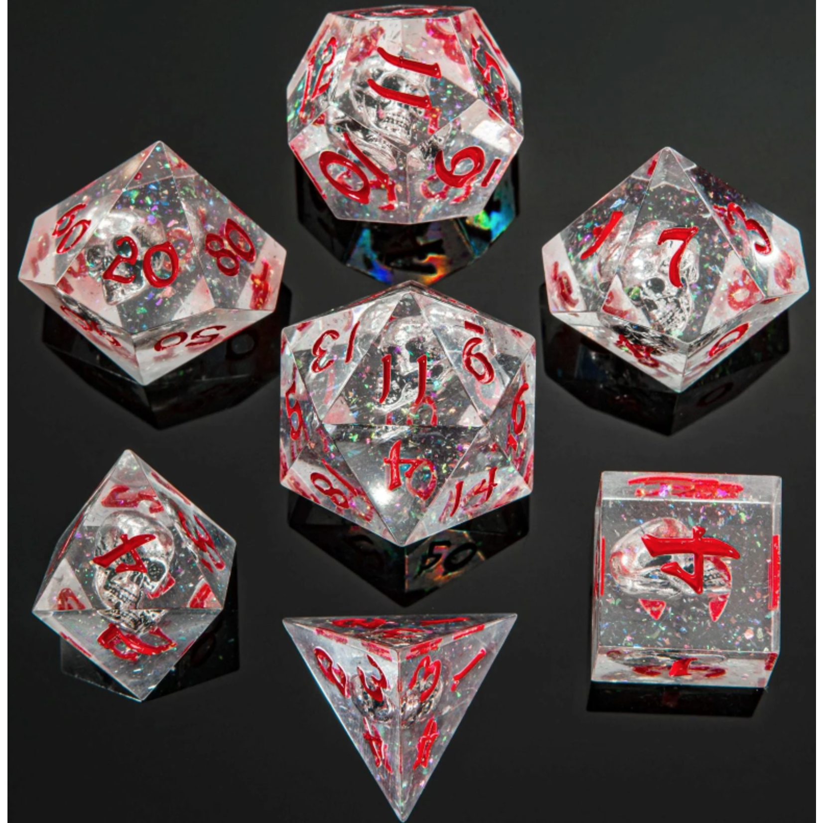 Hymgho Dice US 7-set Sharp Edge Resin Metal Ghost Skulls Red