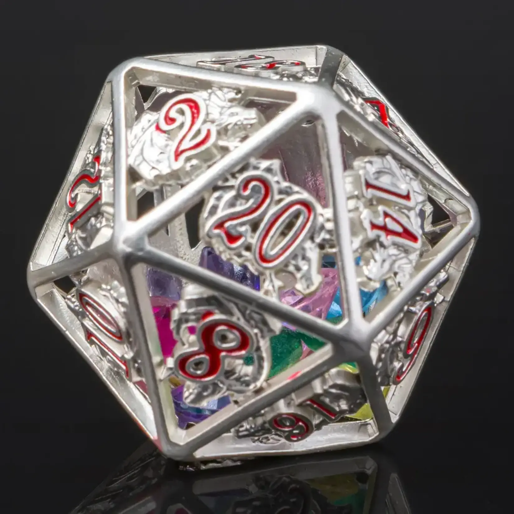 Hymgho Dice US D20 Hollow Dragon Silver with Gems