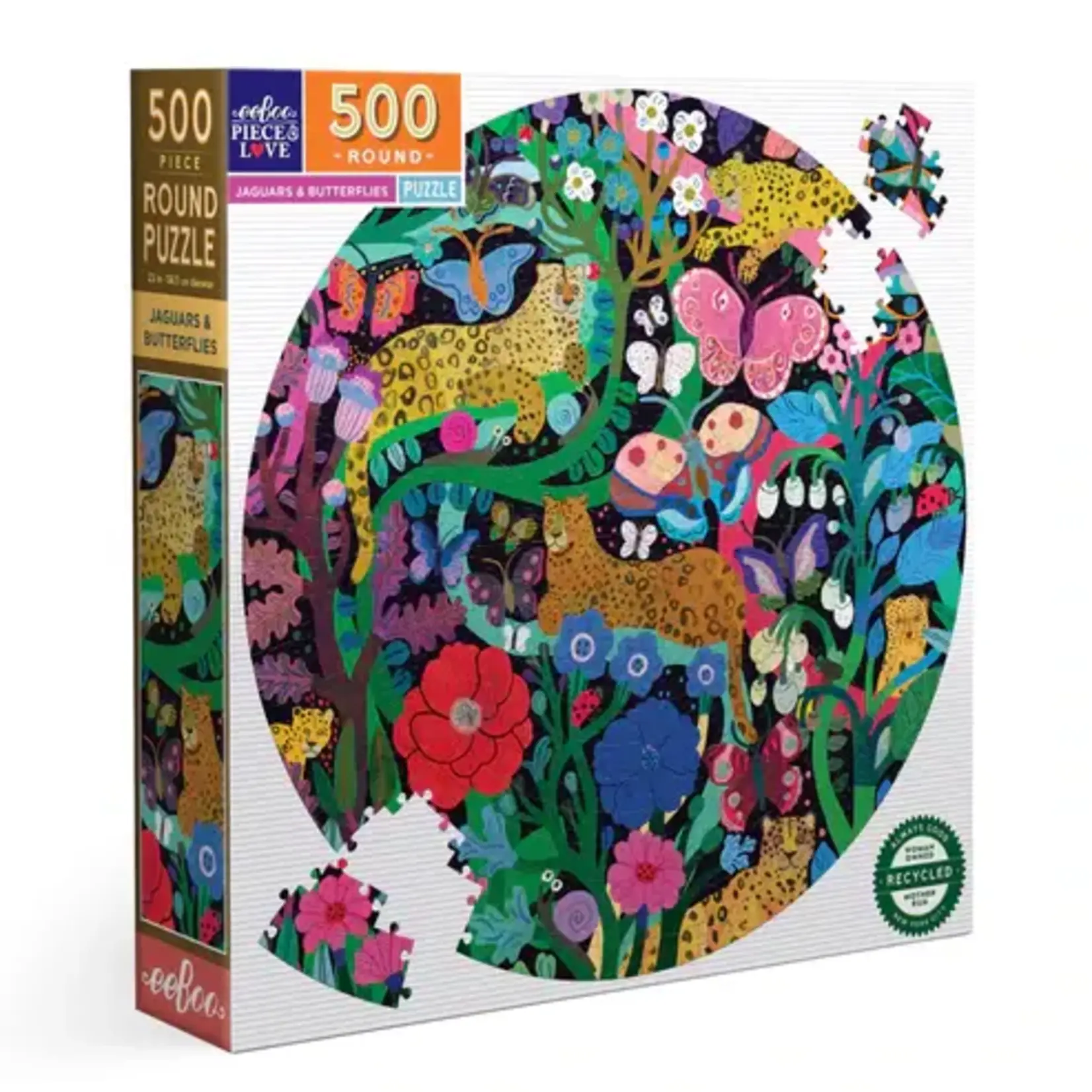 Eeboo Jaguars and Butterflies 500-Piece Round Jigsaw Puzzle