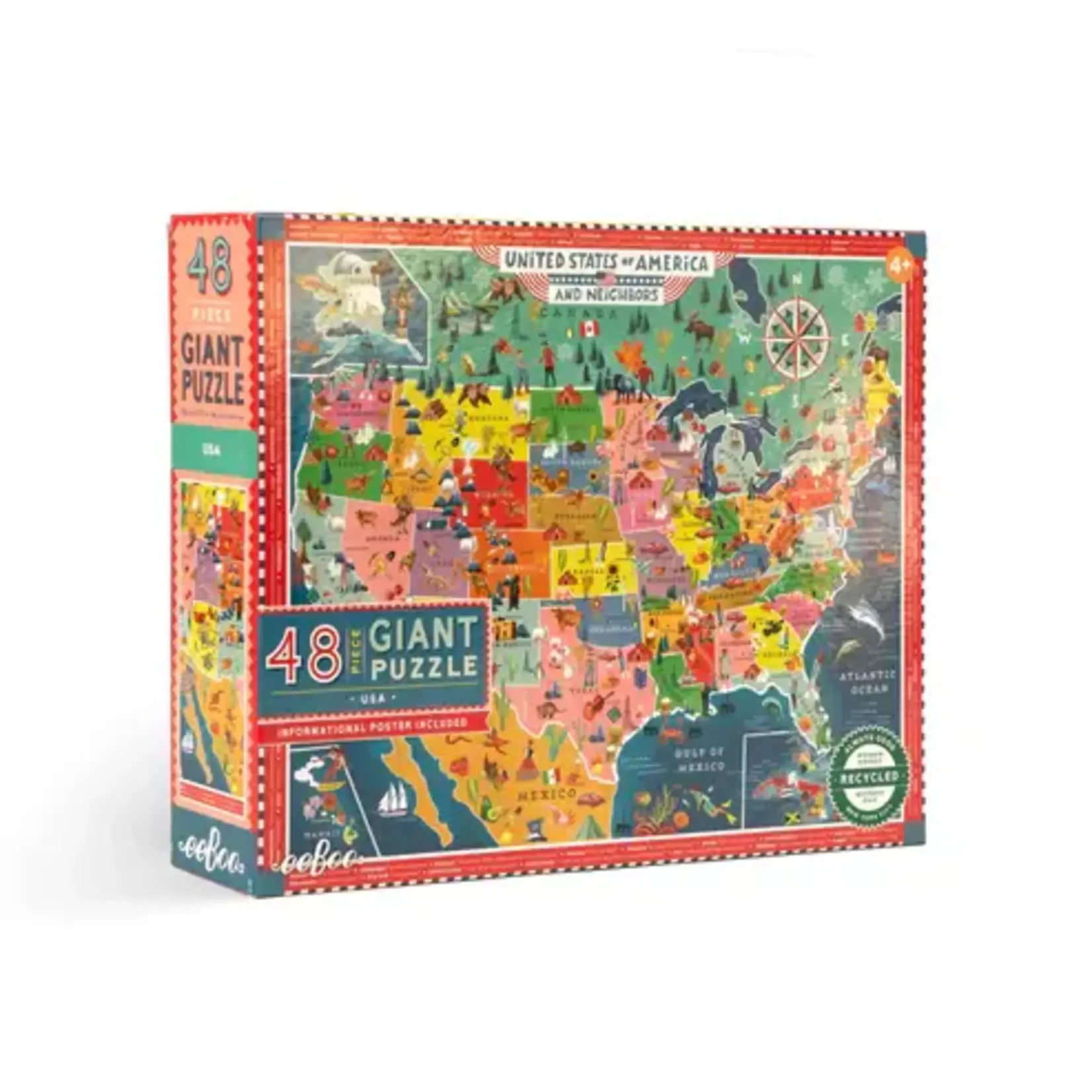 Eeboo USA Map 48-Piece Giant Jigsaw Puzzle