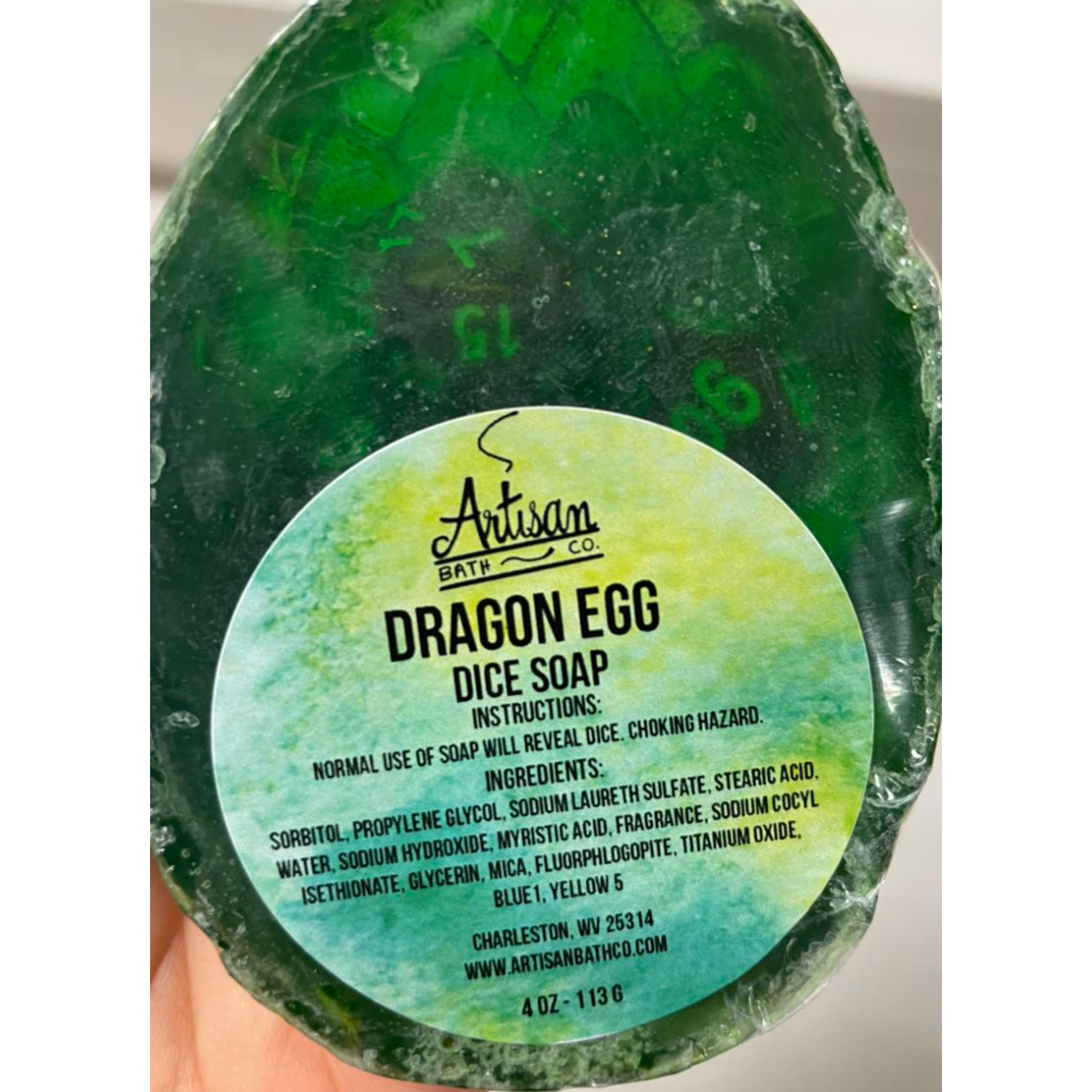 Artisan Bath Co. Dice Soap: Dragon Egg (Blue with 7-Piece Dice Set Inside)
