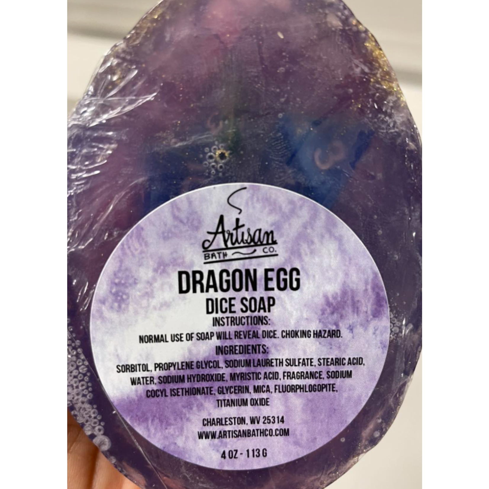 Artisan Bath Co. Dice Soap: Dragon Egg (Green with 7-Piece Dice Set Inside)