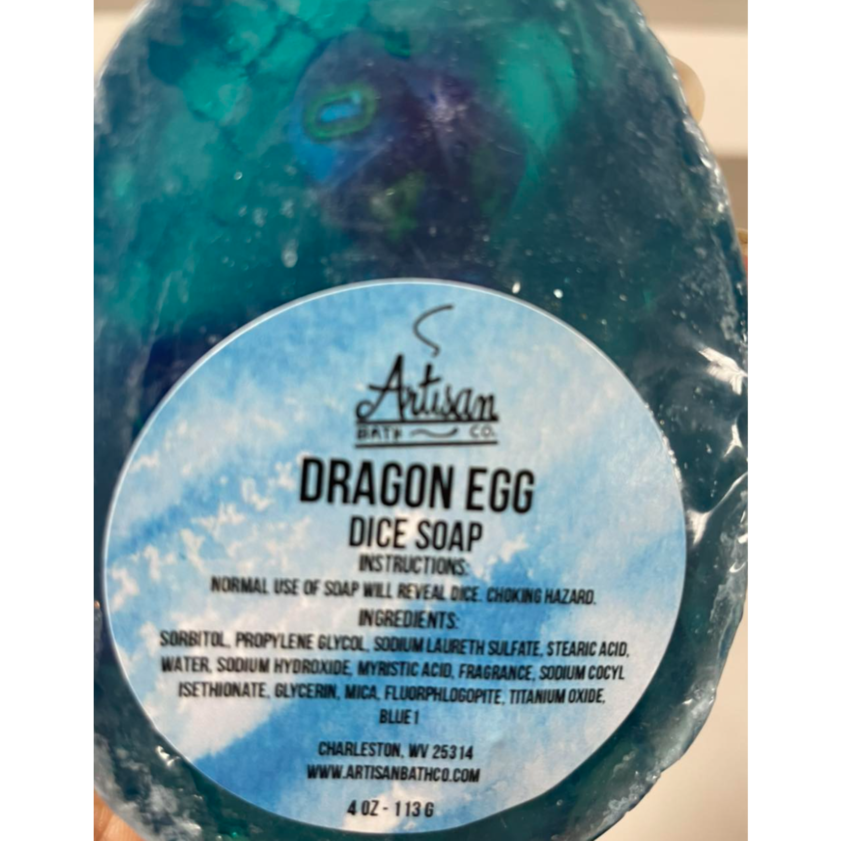 Artisan Bath Co. Dice Soap: Dragon Egg (Green with 7-Piece Dice Set Inside)
