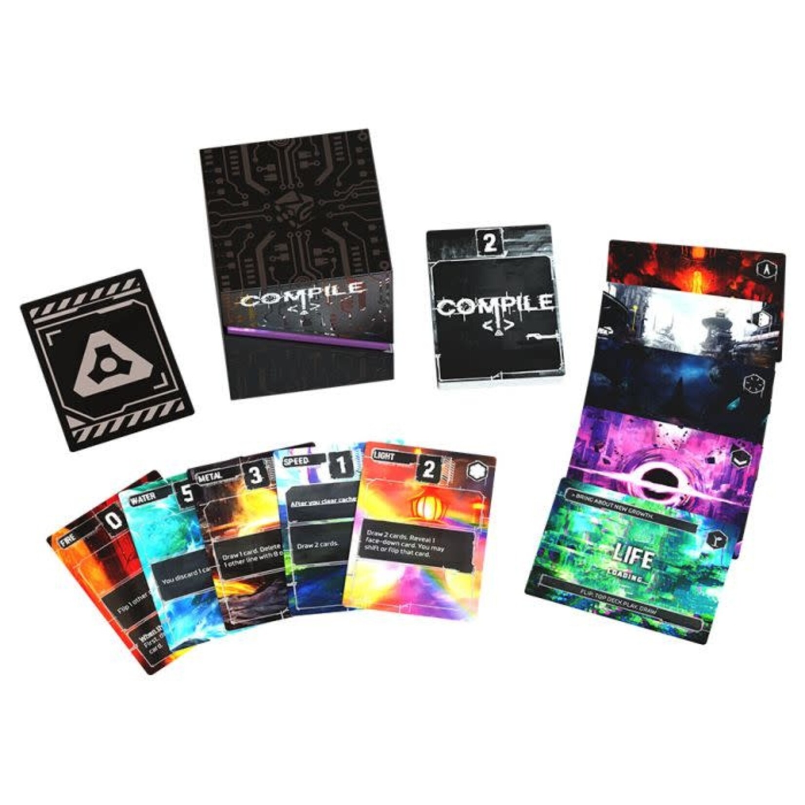 compile card game sleeves Game: Main 1 Edition Two players select three Protocols each to test Does the box fit sleeved