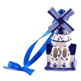 Windmill - Delft Blue with Clogs Christmas Ornament