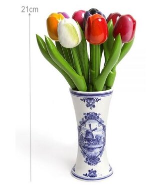 9 Mini Wooden Tulips in a Delft Blue Vase