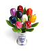 9 Mini Wooden Tulips in a Delft Blue Vase