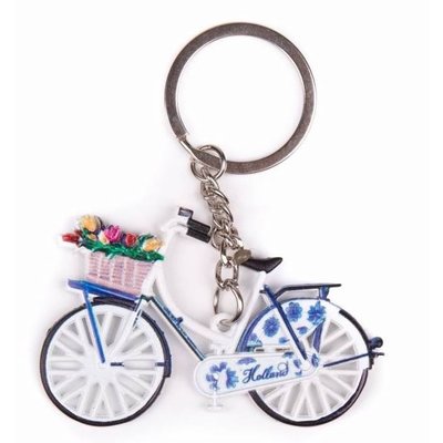 White Bicycle with Tulips Keychain