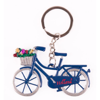 Blue Bicycle with Tulips Keychain