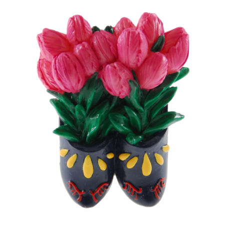 Blue Wooden Shoes with Pink Tulips Magnet