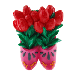 Pink Wooden Shoes with Red Tulips Magnet