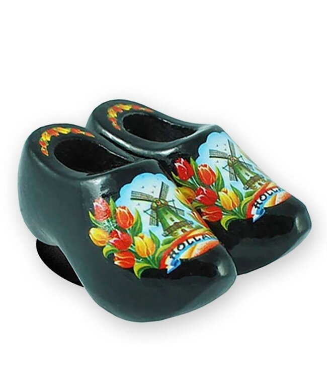 Black Tulips Wooden Shoe Magnet