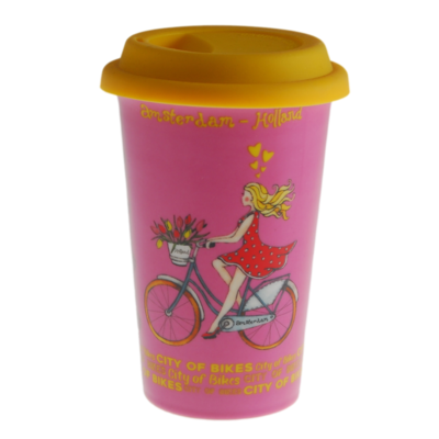 Pink Amsterdam Holland Bike Travel Mug