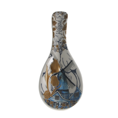 Ceramic Spoon Rest Gold & Blue Windmill