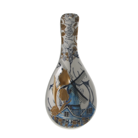 Ceramic Spoon Rest Gold & Blue Windmill