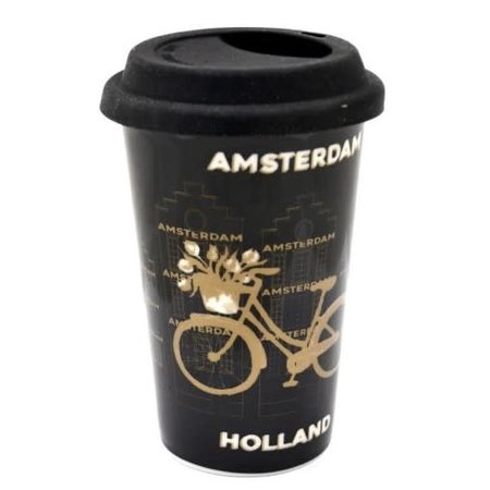 Amsterdam Holland Gold Bike Travel Mug