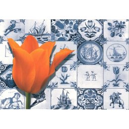 Delft Blue Greeting Card - Tulip on Tiles