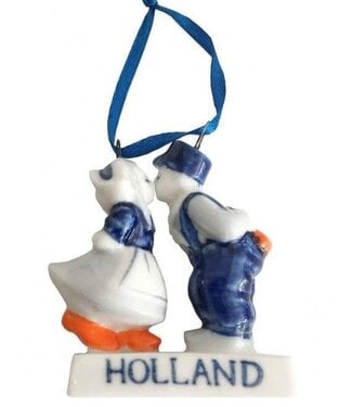 Kissing Couple - Delft Blue Christmas Ornament Orange