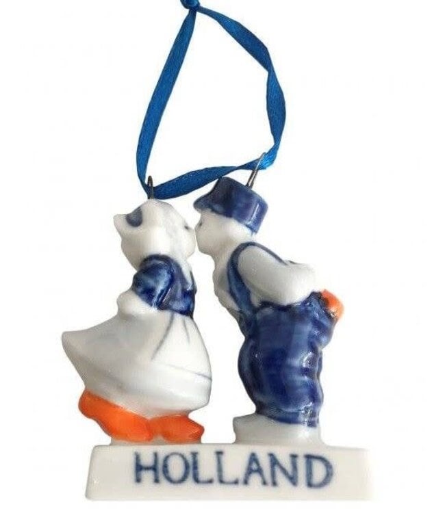 Kissing Couple - Delft Blue Christmas Ornament Orange