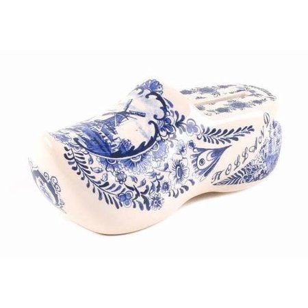 Delft Blue Ceramic Wooden Shoe Money Bank