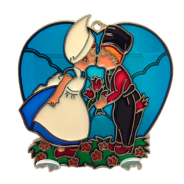 Blue Kissing Couple Suncatcher - Plastic