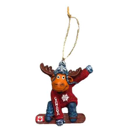 Moose Snowboarding Ornament