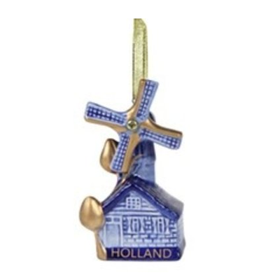 Windmill - Delft Blue & Gold Windmill Christmas Ornament