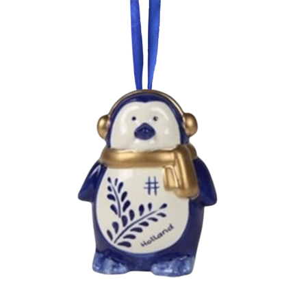 Penguin - Delft Blue & Gold Christmas Ornament 7cm