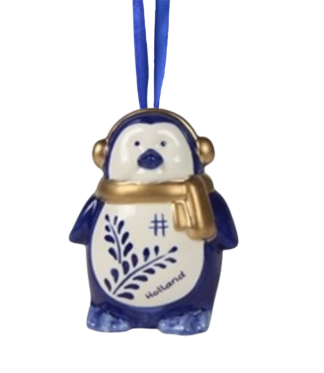 Penguin - Delft Blue & Gold Christmas Ornament 7cm