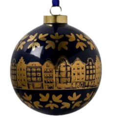 Blue Christmas Ball with Gold Canal Houses 8cm (Large)