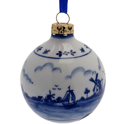 Ball - Delft Blue Landscape Christmas Ornament