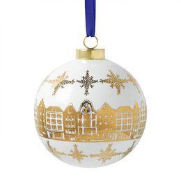 White Christmas Ball with Gold Canal Houses 8cm (Large)