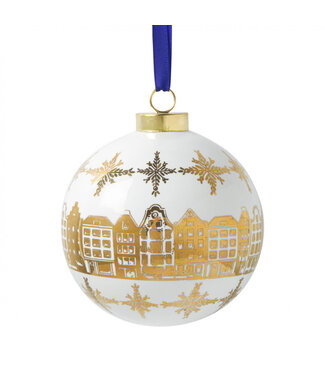 Ball - White  & Gold Canal Houses 8cm (Large)