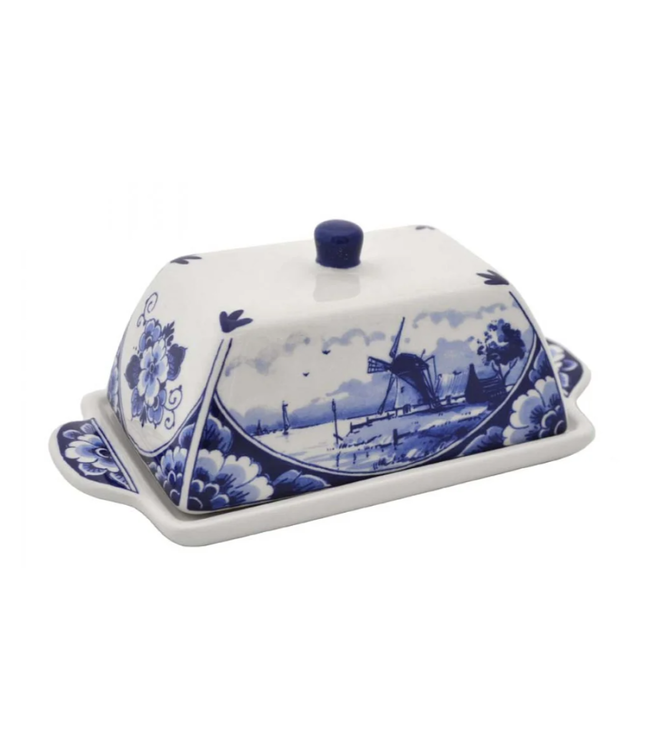 Delft Blue Windmill Butter Dish