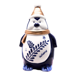 Blue Gold Christmas Penguin  w/Hat (17cm H - 9cm W)