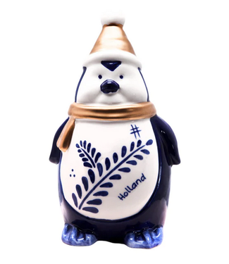 Penguin  - Delft Blue & Gold w/Hat Christmas (Small)