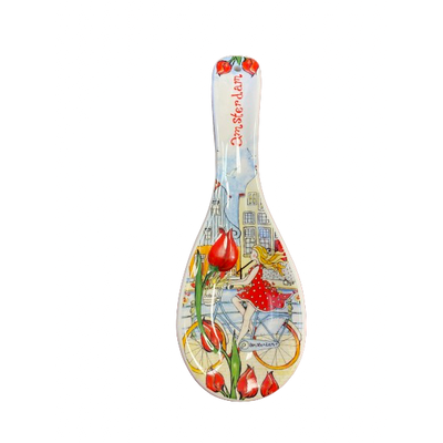 Amsterdam Girl on Bike Ceramic Spoon Rest