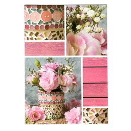 Greeting Card - Pink Roses in Mosaic Pot