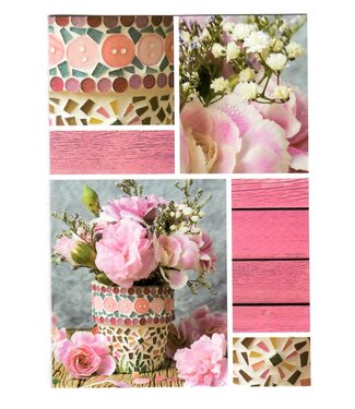 Greeting Card - Pink Roses in Mosaic Pot