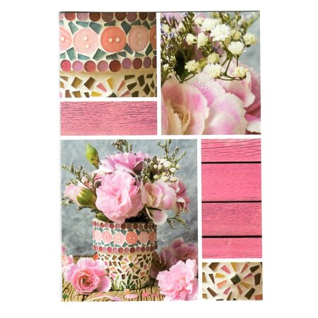 Greeting Card - Pink Roses in Mosaic Pot