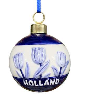 Ball - Delft Blue Holland Tulips Christmas Ornament