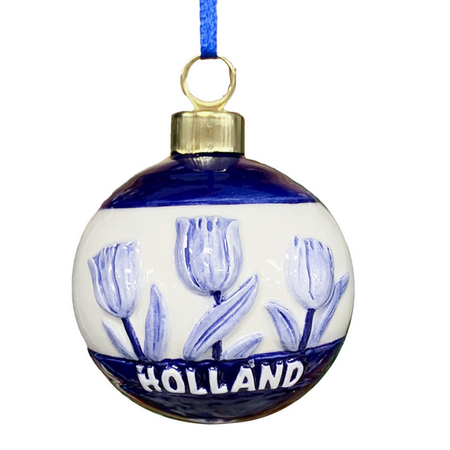 Ball - Delft Blue Holland Tulips Christmas Ornament