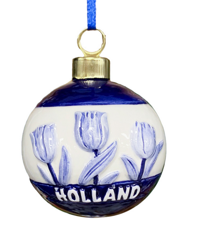Ball - Delft Blue Holland Tulips Christmas Ornament