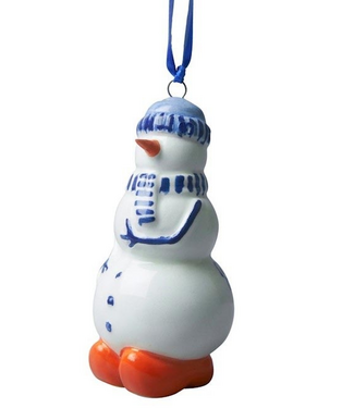 Snowman -  Blue  & Orange  Christmas Ornament