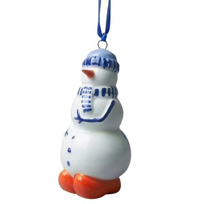 Snowman -  Blue  & Orange  Christmas Ornament