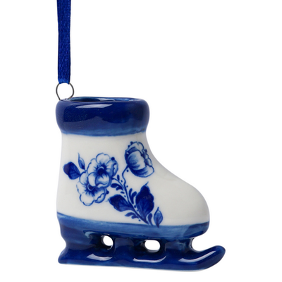 Ice Skate - Delfts Blue Flowers Christmas Ornament