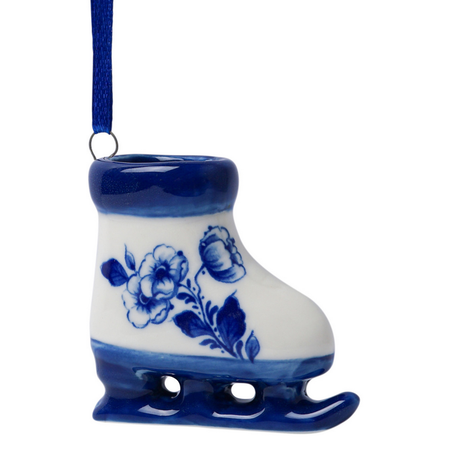 Ice Skate - Delfts Blue Flowers Christmas Ornament