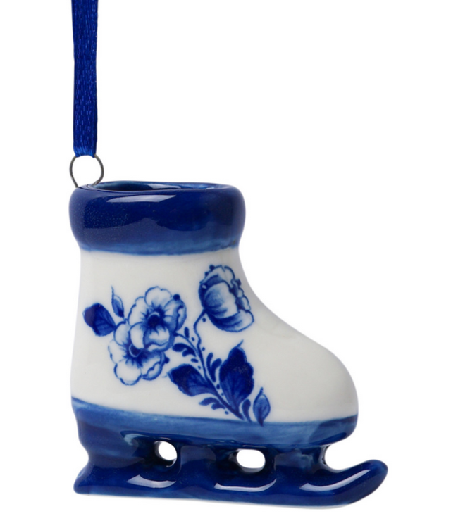 Ice Skate - Delfts Blue Flowers Christmas Ornament