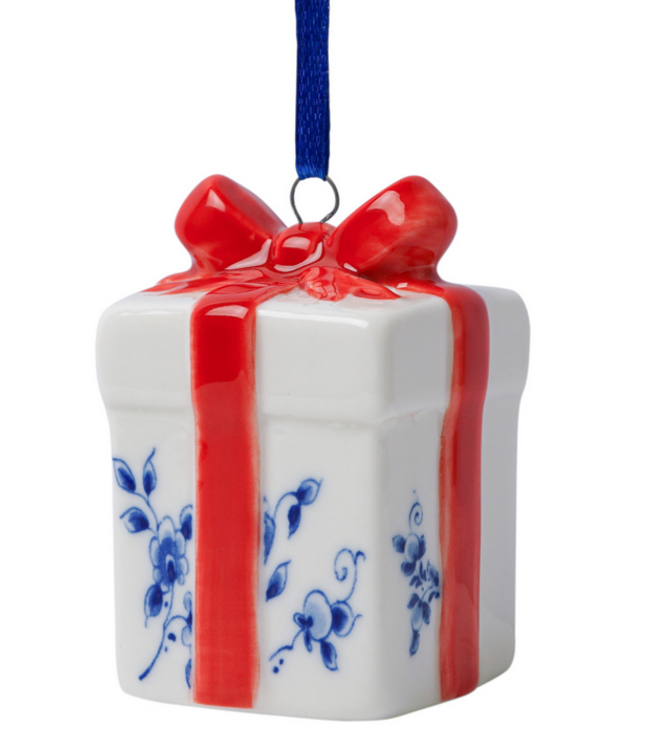 Present - Delft Blue & Red Christmas Ornament